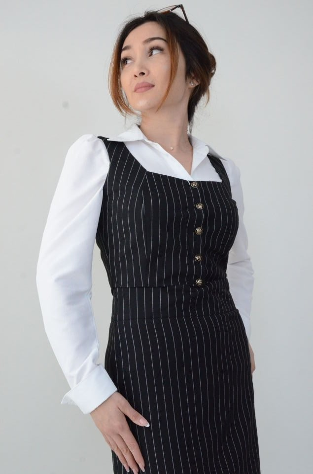 Fitted Çizgili Siyah Yelek