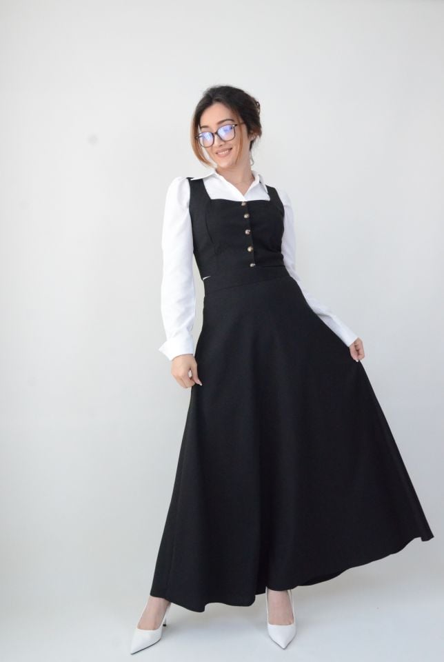 Fitted Düz Siyah Yelek