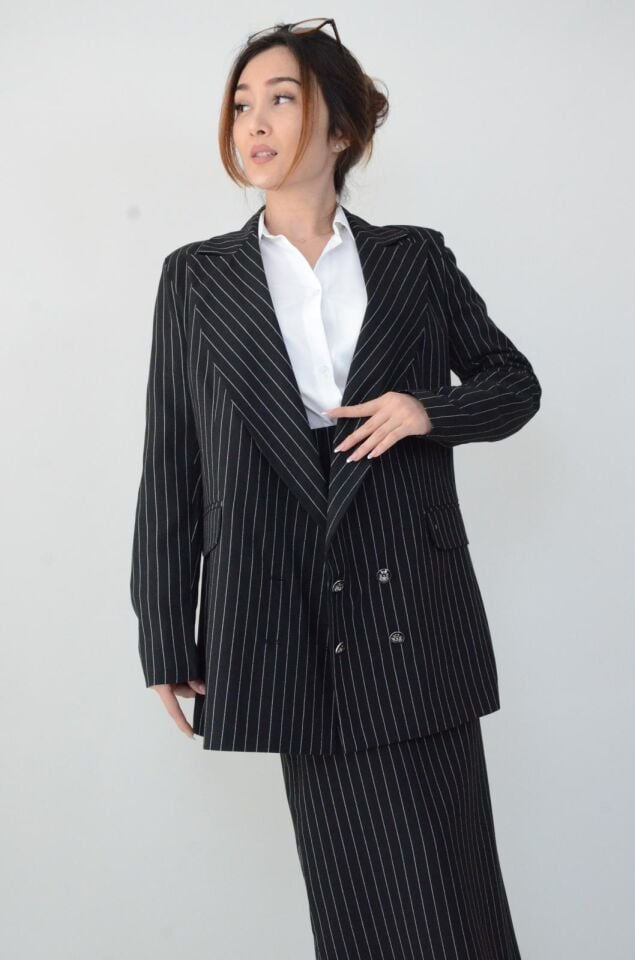 KLASİK UZUN BLAZER (ÇİZGİLİ)
