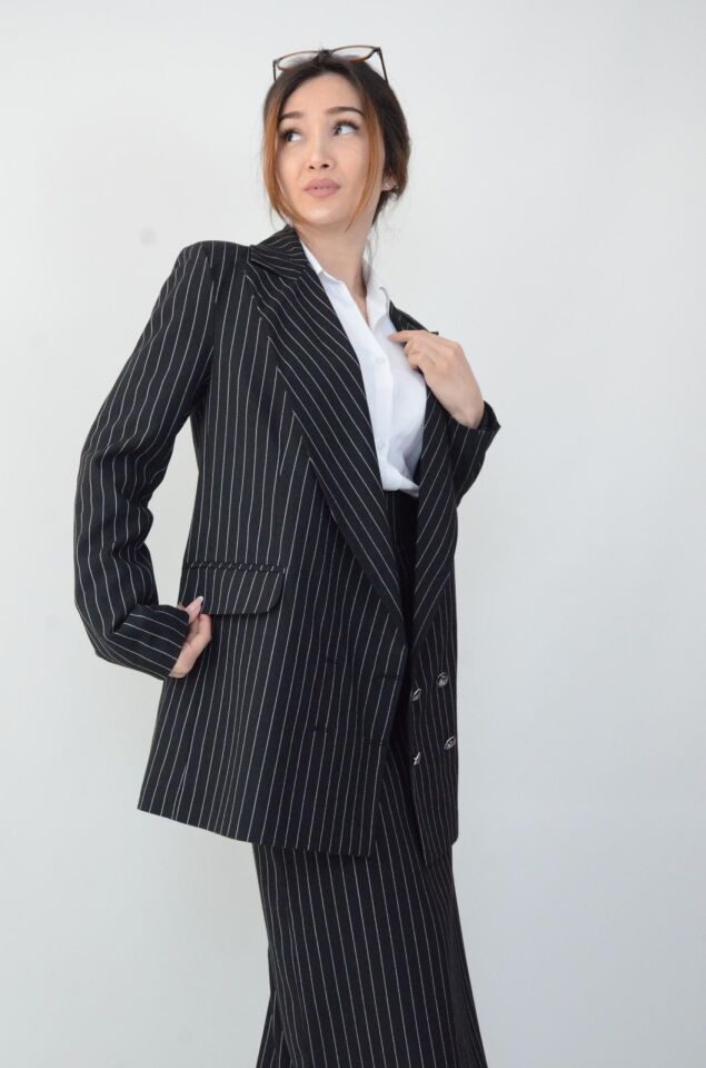 KLASİK UZUN BLAZER (ÇİZGİLİ)