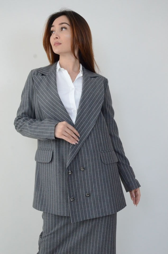 KLASİK UZUN BLAZER (ÇİZGİLİ)