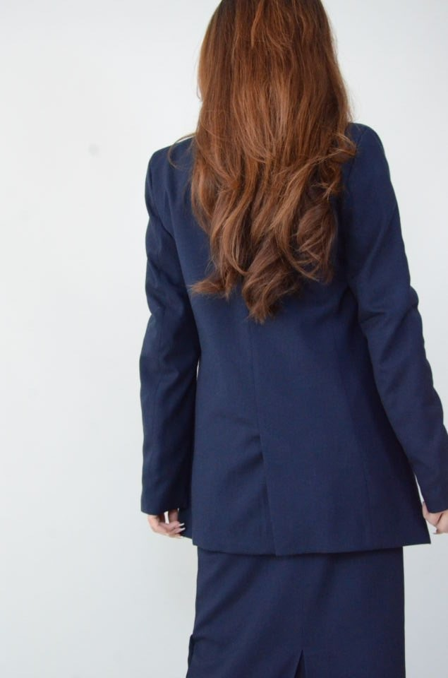 Uzun Kol Düz Lacivert Blazer