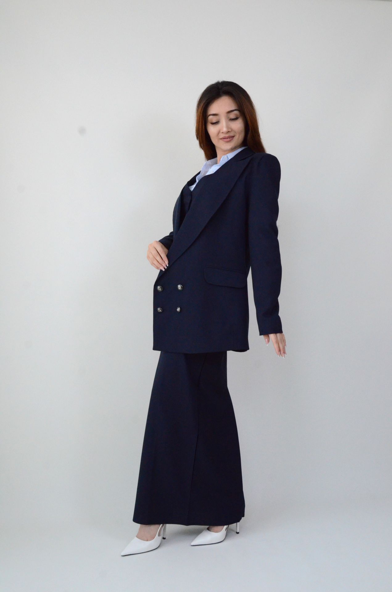 Uzun Kol Düz Lacivert Blazer