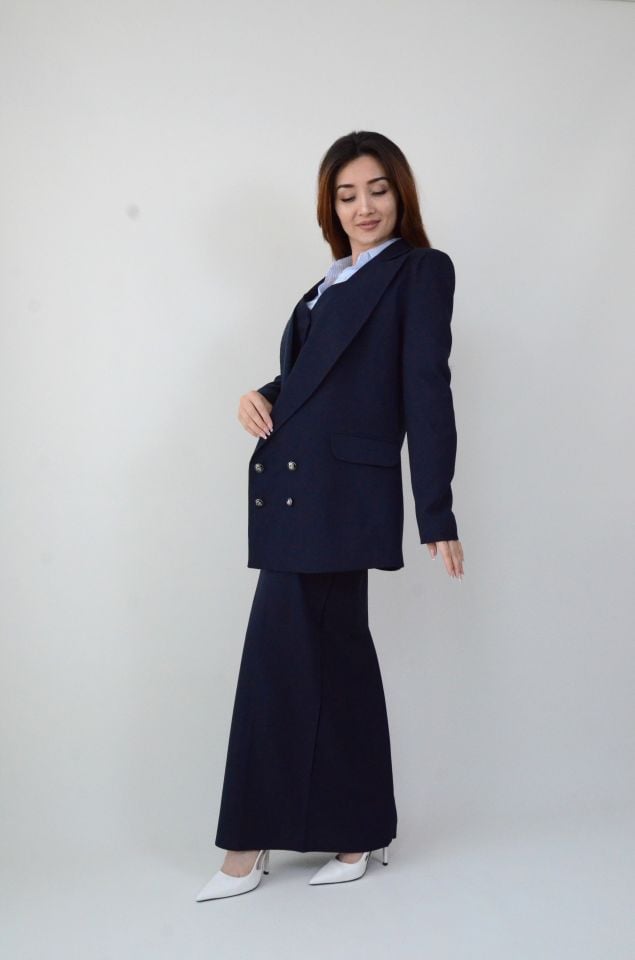 Uzun Kol Düz Lacivert Blazer