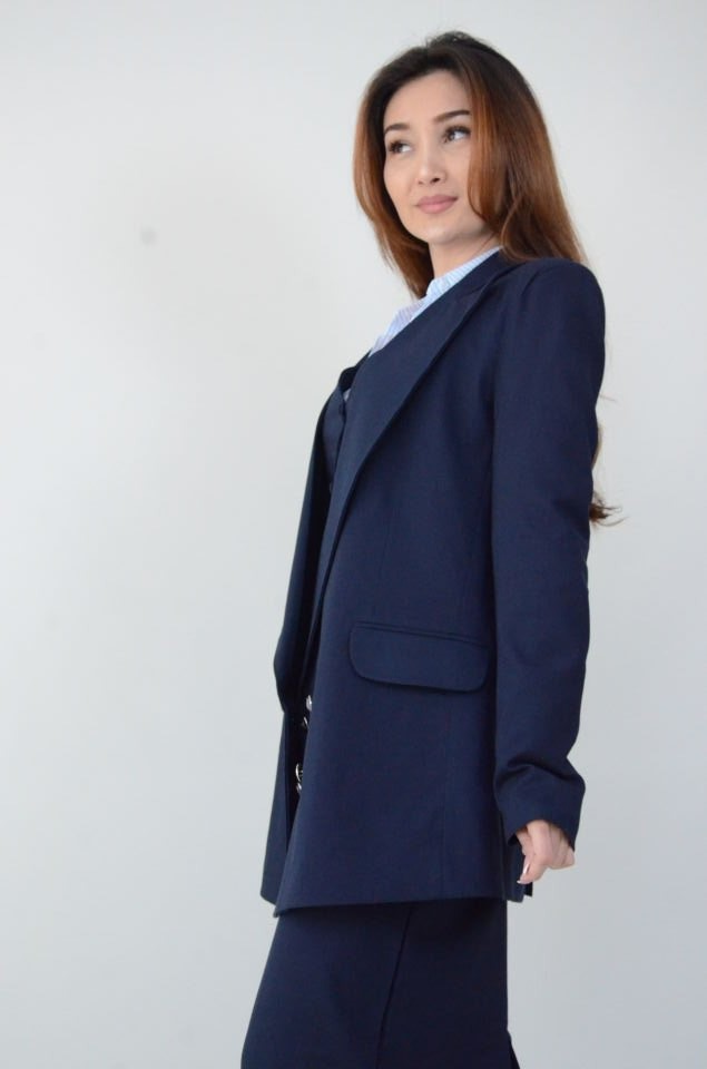 Uzun Kol Düz Lacivert Blazer