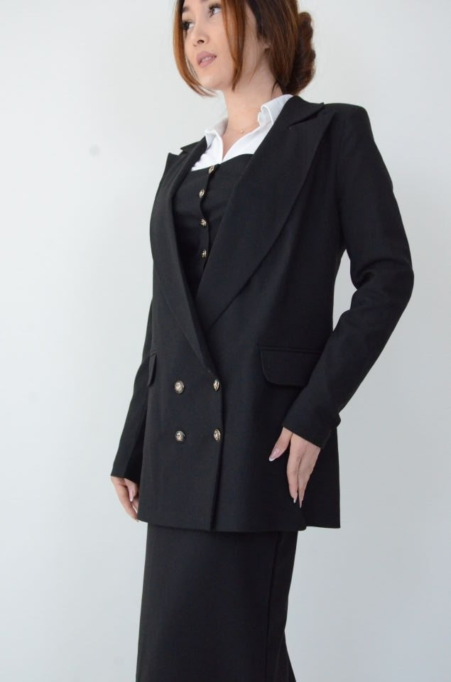 Uzun Kol Düz Siyah Blazer