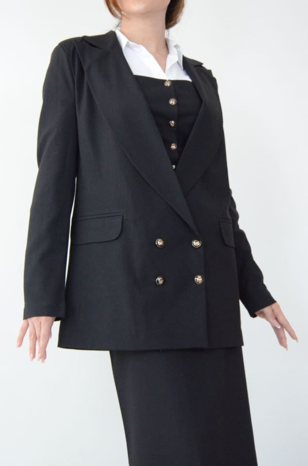 Uzun Kol Düz Siyah Blazer